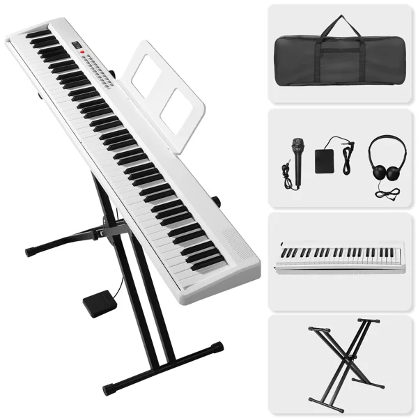 88 Key Folding Piano Semi-Weighted Standard Keyboards Digital Piano with Dual-tube X-Shape Stand, MIDI Bluetooth, Handbag,Headphone,for Piano Lover White color view 2