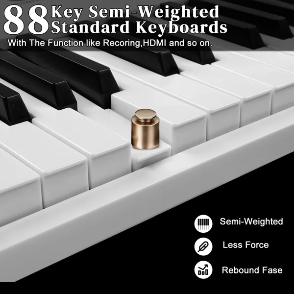 88 Key Folding Piano Semi-Weighted Standard Keyboards Digital Piano with Dual-tube X-Shape Stand, MIDI Bluetooth, Handbag,Headphone,for Piano Lover White color view 4