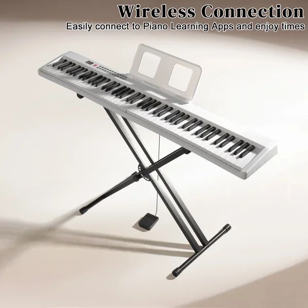 88 Key Folding Piano Semi-Weighted Standard Keyboards Digital Piano with Dual-tube X-Shape Stand, MIDI Bluetooth, Handbag,Headphone,for Piano Lover White color view 5