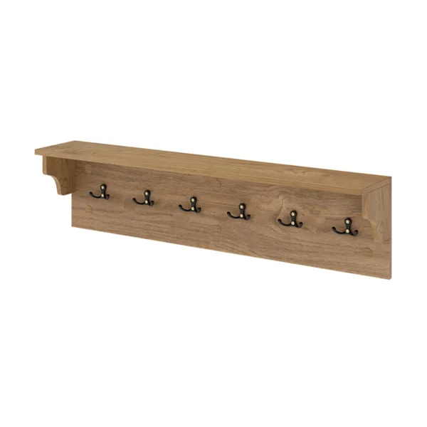 Wall Mount Coat Rack with Shelf - 31.5"x5.5"x8", 6 Hooks & 110LBS Capacity (Natural) view 2