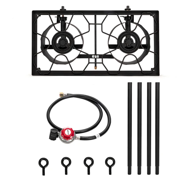 Outdoor Camp Stove High Pressure Propane Gas Cooker Portable Cast Iron Patio Cooking Burner (Double Burner 150000-BTU) view 4