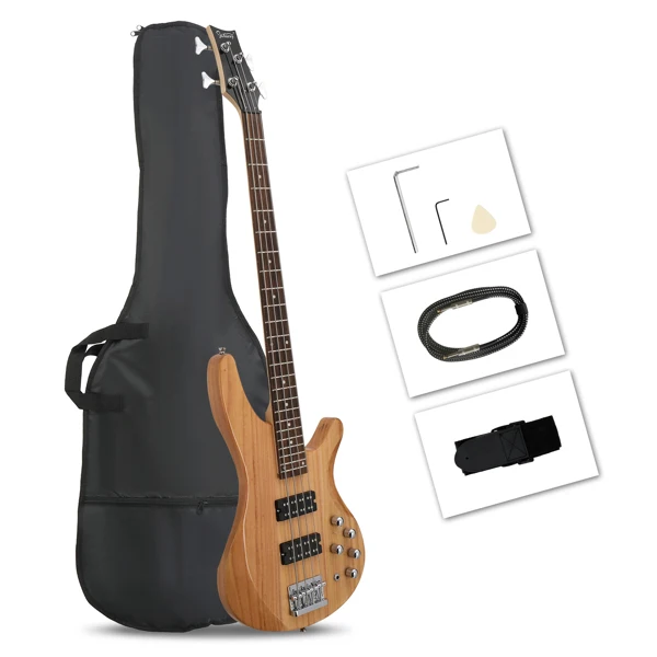 44 Inch GIB 5 String H-H Pickup Laurel Wood Fingerboard Electric Bass Guitar with Bag and other Accessories Burlywood