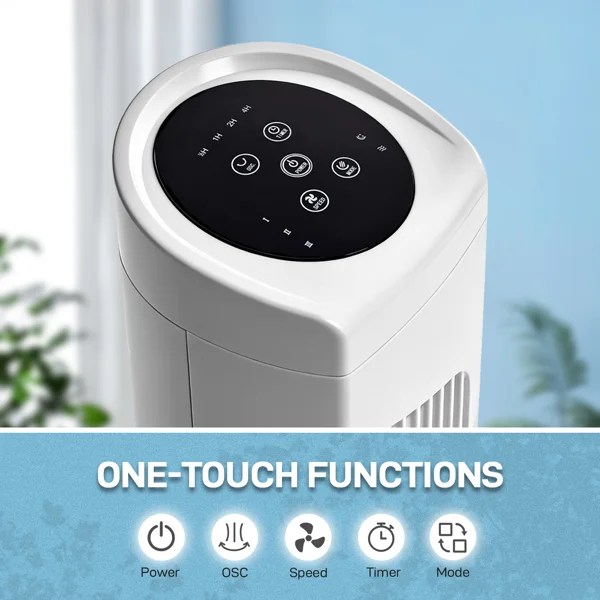US Standard RTW-AR Tower Fan, 110V 45W, 32 Inch, Column Shape, White Plastic Body, Copper Motor, Touch & Remote Control, 3 Speeds, 3 Modes, Oscillating Function, 7.5-Hour Timer, For Home Use view 4