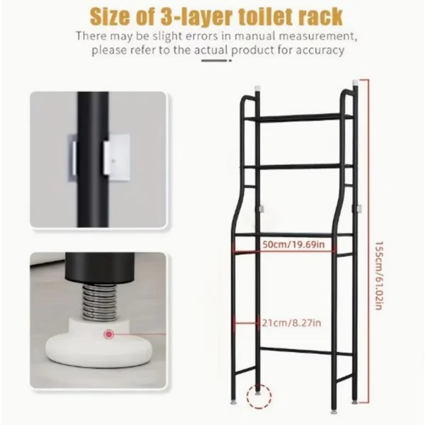 Over The Toilet Storage Rack, 3 Tier Freestanding Bathroom Organizer Shelf, Anti-Rust Metal Space Saving Laundry & Toilet Storage Rack, White view 2
