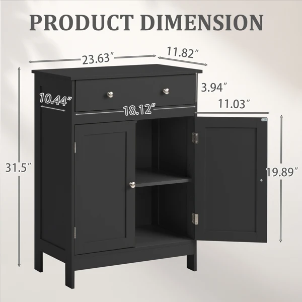 Black particleboard with melamine veneer, 60*30*80cm, double doors, single drawer, bathroom vanity view 6