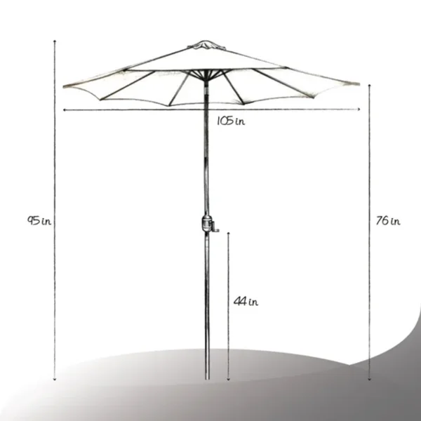 Outdoor 9ft Patio Umbrella with Crank Handle and Push Button Tilt, Outdoor Market Umbrella with 8 Ribs - Blue Stripe view 2