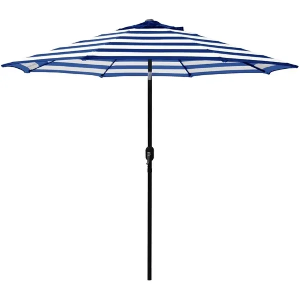 Outdoor 9ft Patio Umbrella with Crank Handle and Push Button Tilt, Outdoor Market Umbrella with 8 Ribs - Blue Stripe view 3
