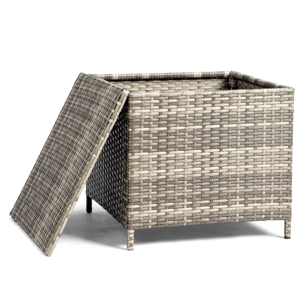 [Replace old code: 10044235]Outdoor PE Wicker Side Table with Storage, Patio Rattan End Table Square Container for Furniture Covers, Toys and Gardening Tools, Grey view 2
