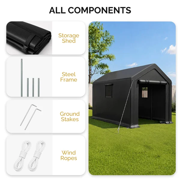 8x10 FT Storage Shed with 2 Roll-up Windows, Heavy Duty Bike Tent view 3