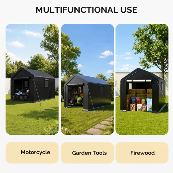 8x10 FT Storage Shed with 2 Roll-up Windows, Heavy Duty Bike Tent view 4
