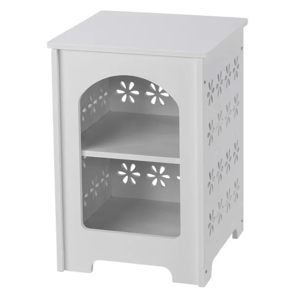 3-Tier Side Table with Storage, Nightstand End Table with Floral Design, Modern Arch Opening Bedside Table for Indoor Outdoor, White