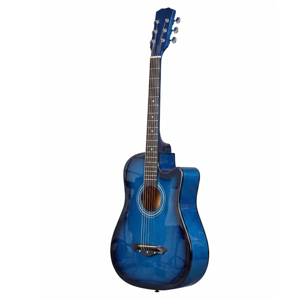 Blue 38-inch Acoustic Guitar with Picks, Strings, Capo, Case, Tuner, and Strap view 2