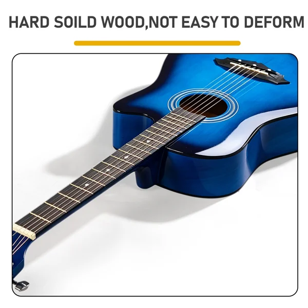 Blue 38-inch Acoustic Guitar with Picks, Strings, Capo, Case, Tuner, and Strap view 6