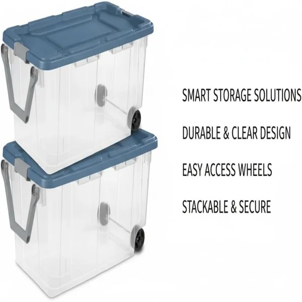 160 Quart Durable Clear Storage Container with Latching Lid and Pull Handle, Blue, 2 Pack (Shipment from Walmart) view 2