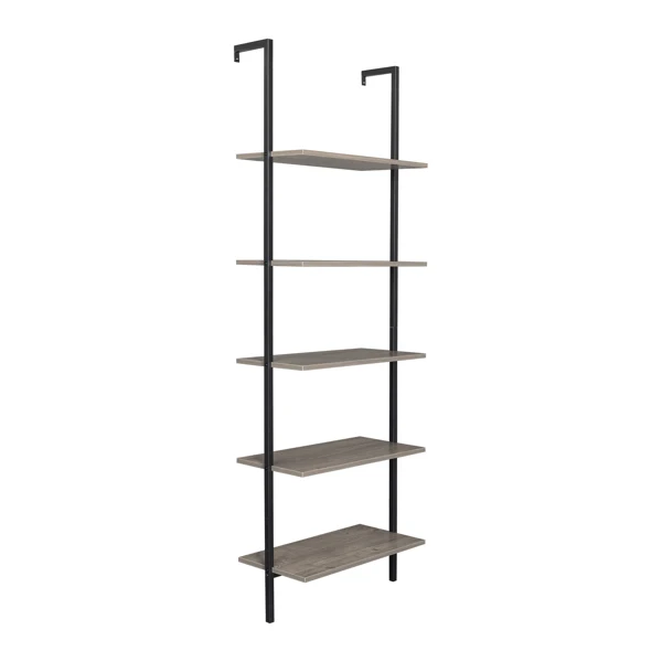 5-Shelf Wood Ladder Bookcase with Metal Frame, Industrial 5-Tier Modern Ladder Shelf Wood Shelves,Gray view 5