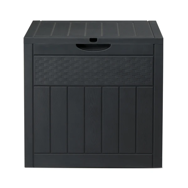 33gal Square Wood & Rattan Plastic Garden Storage Box Gray view 2