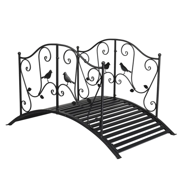 119*67*71cm Courtyard With Bird Pattern Arched Handrail Courtyard Iron Bridge Black view 2