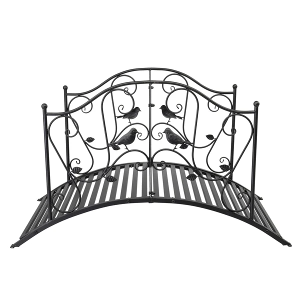 119*67*71cm Courtyard With Bird Pattern Arched Handrail Courtyard Iron Bridge Black view 3