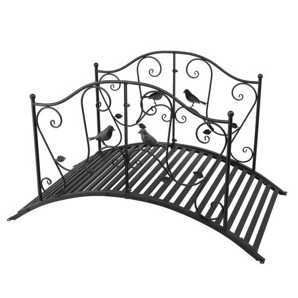 119*67*71cm Courtyard With Bird Pattern Arched Handrail Courtyard Iron Bridge Black view 6