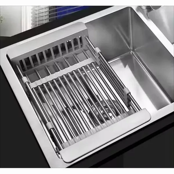 Adjustable Immersion Sink Dish Drying Rack With Stainless Steel Drain Basket - Portable And Retractable Space-Saving Fruit And Vegetable Solution view 2