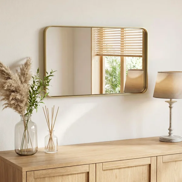 Anti-Fog Bathroom Wall Mirror – 24" x 36" Shatterproof Vanity Mirror with Rectangular Metal Frame, Gold (Shipment from Walmart)