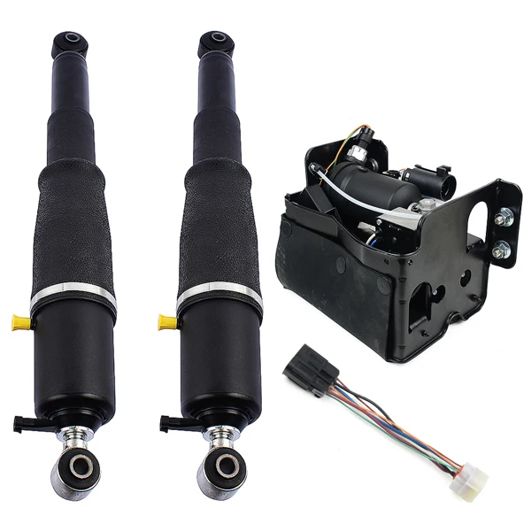 Pair Rear Air Suspension Shocks + Compressor Pump for Cadillac Escalade Chevrolet Avalanche Suburban 1500 Tahoe GMC Yukon 2001-2013 25979391 19300046 19299545 view 2