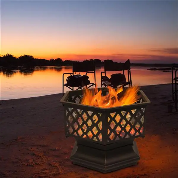 22" Hexagonal Shaped Iron Brazier Wood Burning Fire Pit Decoration for Backyard Poolside view 5