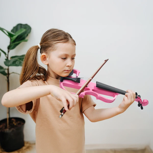 Full Size 4/4 Bunnel Edge Electric Silent Violin with Case Bow Rosin Headphone Connecting Line Pink view 4