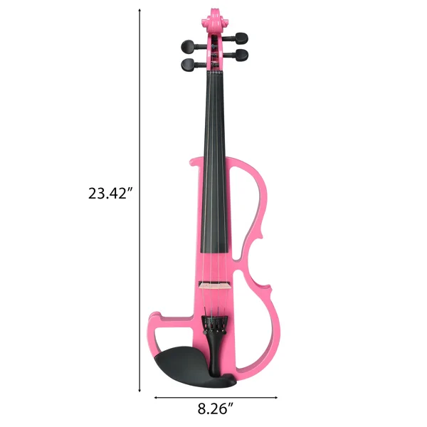 Full Size 4/4 Bunnel Edge Electric Silent Violin with Case Bow Rosin Headphone Connecting Line Pink view 5