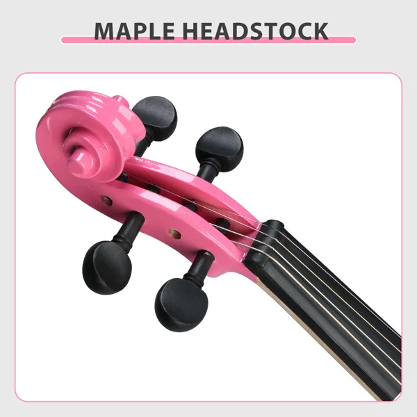Full Size 4/4 Bunnel Edge Electric Silent Violin with Case Bow Rosin Headphone Connecting Line Pink view 6