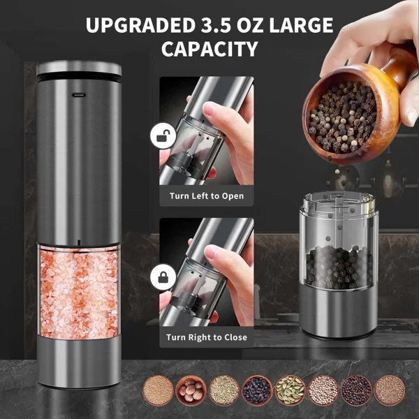 2PCS of electric salt and pepper grinders - battery-powered, adjustable for grinding fineness, suitable for home kitchens, made of durable plastic (not available on Walmart platform) view 4