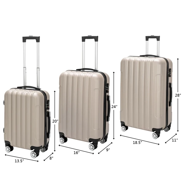 ABS Trolley Case 20in 24in 28in 3PCS Suitcase Set Striped Textured Suitcase Champagne Gold view 4