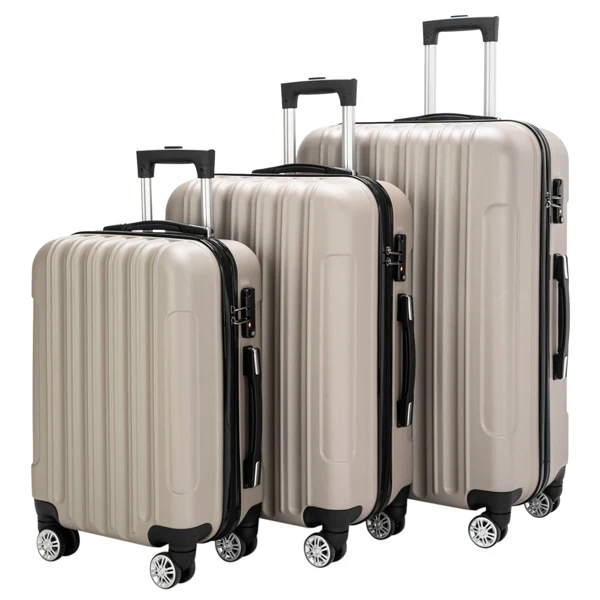 ABS Trolley Case 20in 24in 28in 3PCS Suitcase Set Striped Textured Suitcase Champagne Gold view 6