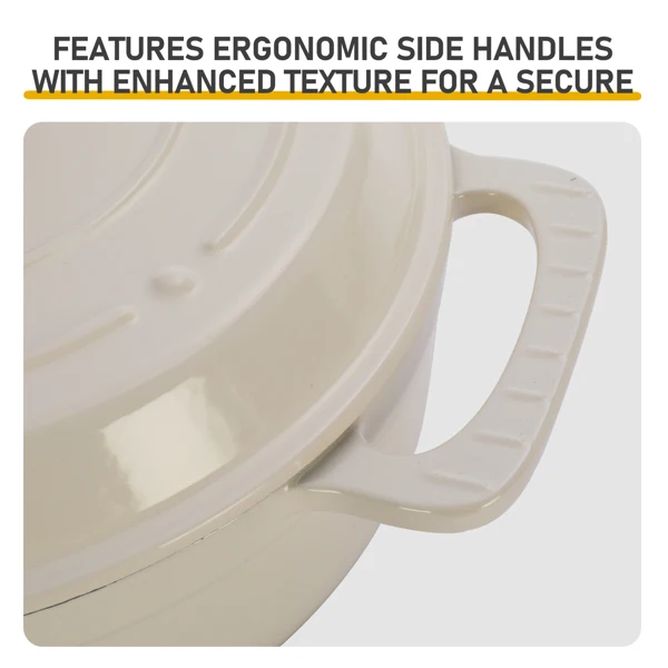 Cast iron 7.5QT cooking pot - Ceramic white - Includes two silicone gloves - Enamel pot view 5