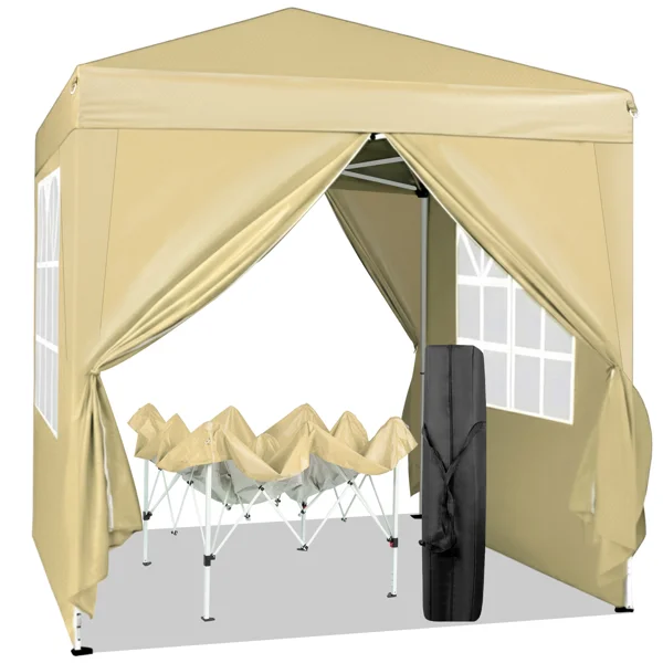 6.5X6.5FT Two Doors & Two Windows Practical Waterproof Right-Angle Folding Tent Khaki Color view 2