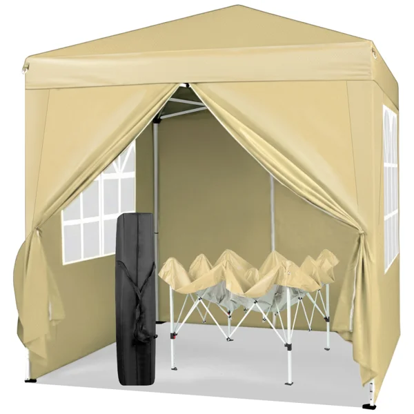 6.5X6.5FT Two Doors & Two Windows Practical Waterproof Right-Angle Folding Tent Khaki Color view 4