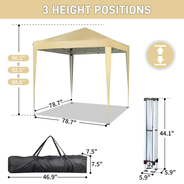 6.5X6.5FT Two Doors & Two Windows Practical Waterproof Right-Angle Folding Tent Khaki Color view 6