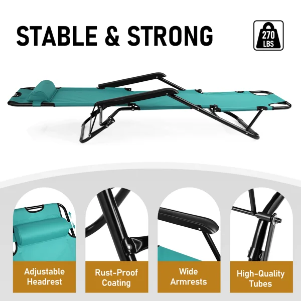Portable Dual Purposes Extendable Folding Reclining Chair Green view 2
