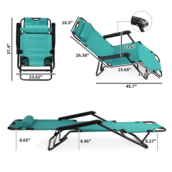 Portable Dual Purposes Extendable Folding Reclining Chair Green view 5