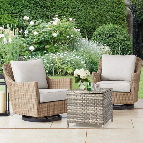 Outdoor PE Wicker Side Table with Storage, Patio Rattan End Table Square Container for Furniture Covers, Toys and Gardening Tools, Grey view 4
