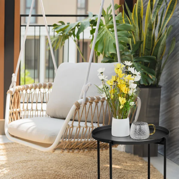 2-Tier Patio Side Table, Outdoor Metal Round Small Coffee Table with Removable Tray, Weather Resistant End Table for Indoor Outdoor Garden Balcony Yard, Black view 3