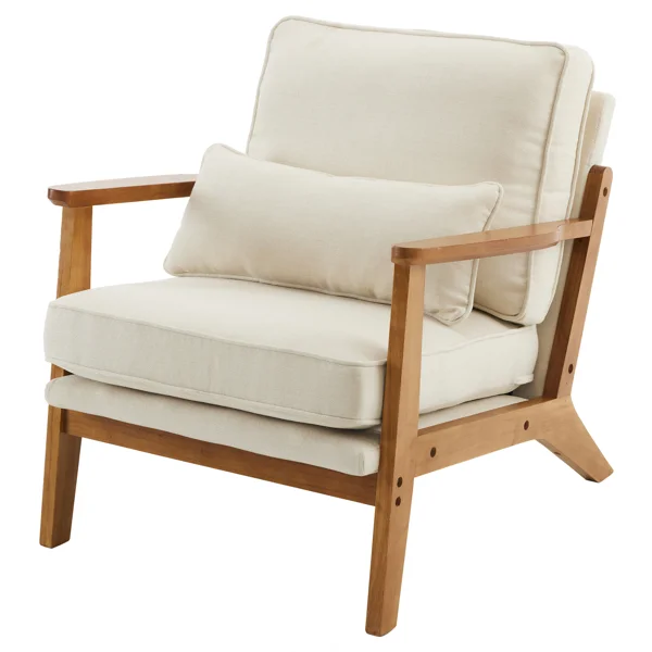 Oak Armrest Oak Upholstered Single Lounge Chair Indoor Lounge Chair Off-White view 3