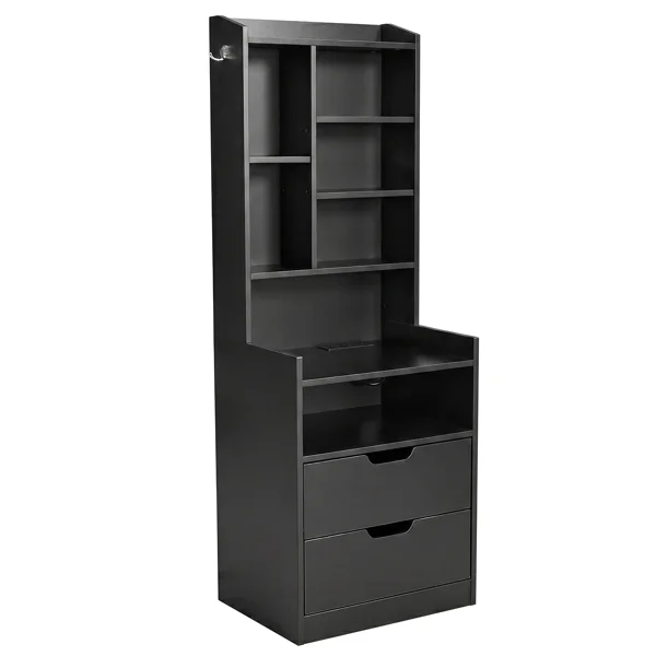 2 Drawers + 1 Shelf + 6-Shelf BedsideTable US Standard Power Supply (1 USB + 1 Type-C + 2 Triple-Prong) Storage Locker P2-12MM Particleboard Laminated Storage Cabinet 17.32*13.78*50in Black view 3