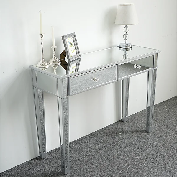 2-Drawer Modern Style Computer Desk MDF Mirror Dressing Table 41.34*14.17*29.92in Silver