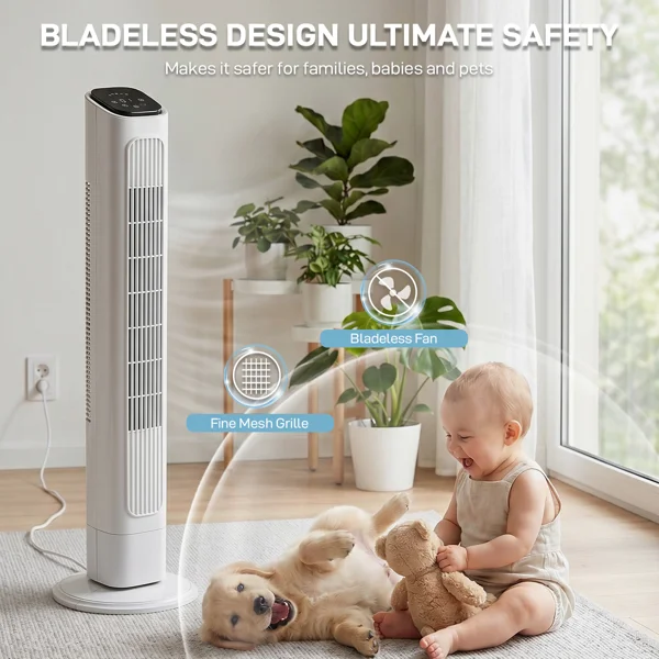 US Standard RTW-GR36 Tower Fan, 110V 45W, 36 Inch, Column Shape, White Plastic Body, Copper Motor, Touch & Remote Control, 3 Speeds, 3 Modes, Oscillating Function, 9-Hour Timer, For Home Use view 4