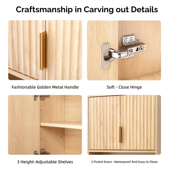 2-Door 3-Tier Slatted Bathroom Wall Cabinet 24.49"*22.83"*8.07 Oak view 5