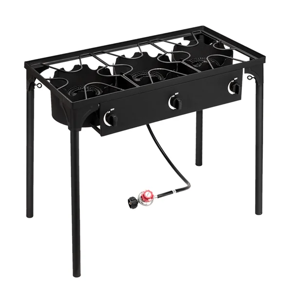Outdoor Camp Stove High Pressure Propane Gas Cooker Portable Cast Iron Patio Cooking Burner (Three Burner 225000-BTU) view 3
