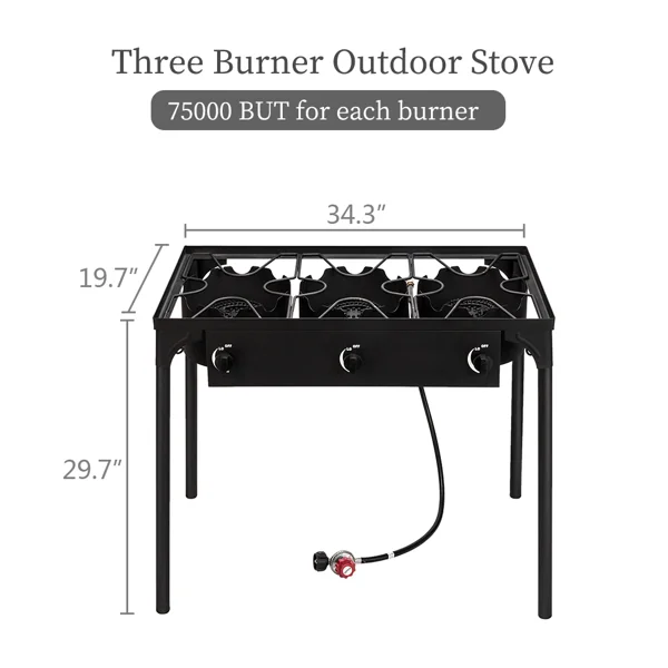 Outdoor Camp Stove High Pressure Propane Gas Cooker Portable Cast Iron Patio Cooking Burner (Three Burner 225000-BTU) view 5