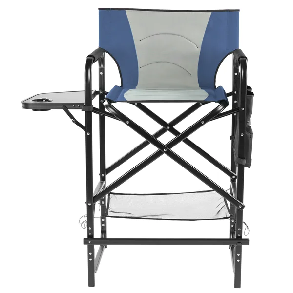 31" Tall Directors Chair with Footrest, 4Portable Bar Height Folding Camping Chair with Built-in Cup Holder, Side Table, Storage Pocket, Gray & Navy view 5