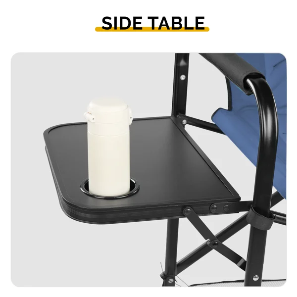 31" Tall Directors Chair with Footrest, 4Portable Bar Height Folding Camping Chair with Built-in Cup Holder, Side Table, Storage Pocket, Gray & Navy view 6